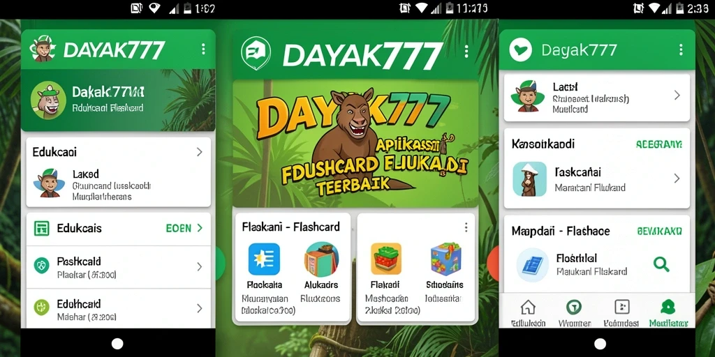 Tampilan antarmuka DAYAK777 yang menarik untuk pembelajaran Flashcard.