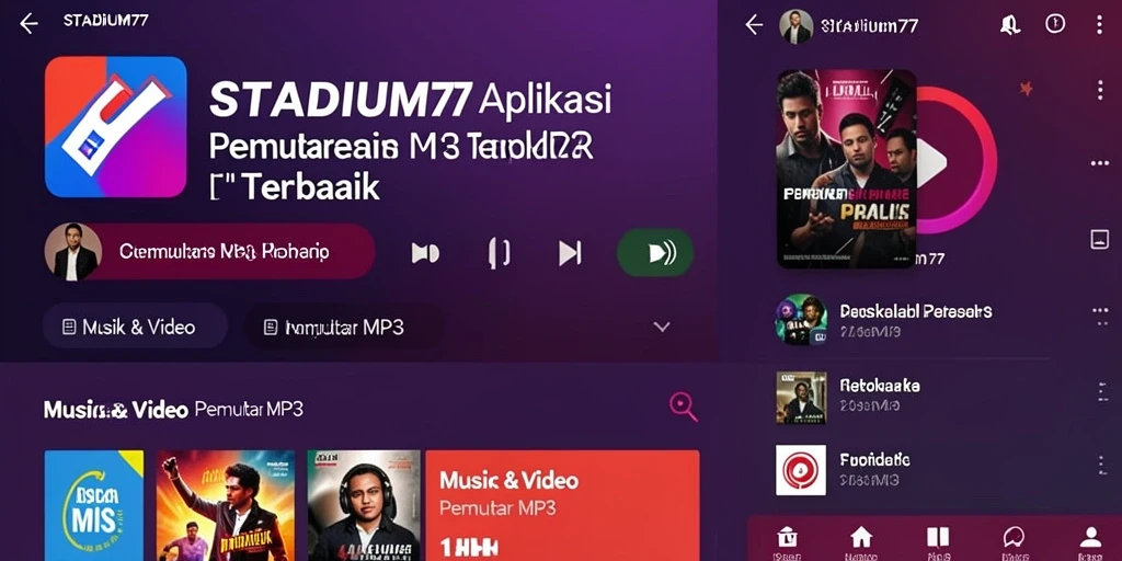Screenshot antarmuka STADIUM77 menampilkan fungsi Pemutar MP3.