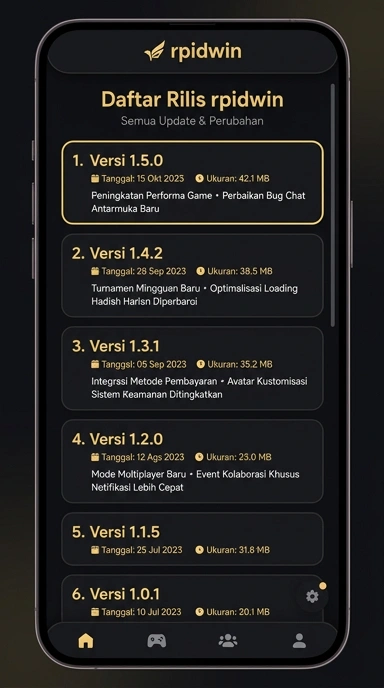 Tampilan riwayat versi rpidwin